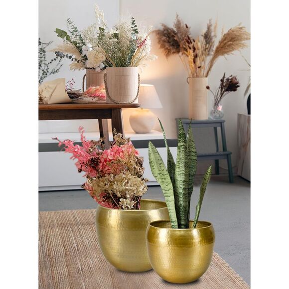 Set Of 2 Serene Spaces Living Brass-Look Aluminum Cachepot For Indoor Plants - Picture 3 of 5